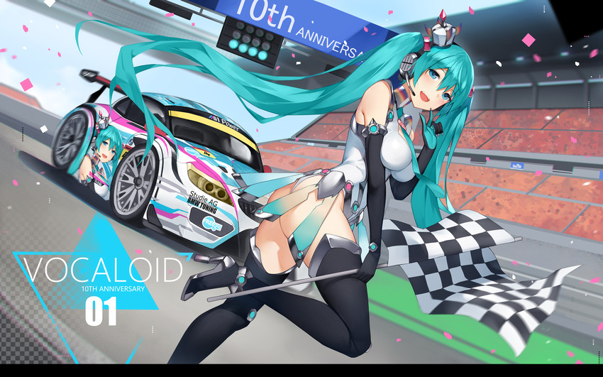 hatsune miku and racing miku (vocaloid and 2 more) drawn by yykuaixian