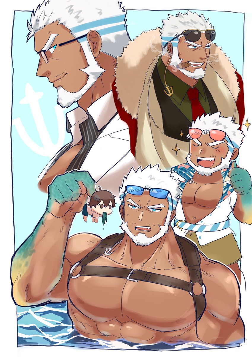 aegir and protagonist 4 (tokyo afterschool summoners) drawn by 1hao_(@cerbero64)