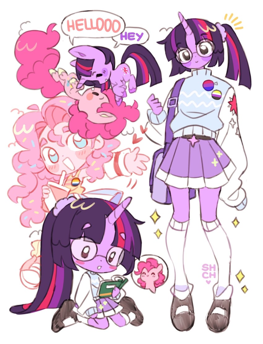 twilight sparkle, pinkie pie, and sci-twi (my little pony and 2 more) drawn by sharpycharot