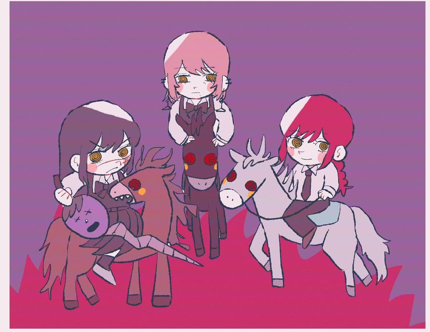 makima, yoru, fami, and tanaka (chainsaw man) drawn by zumaru