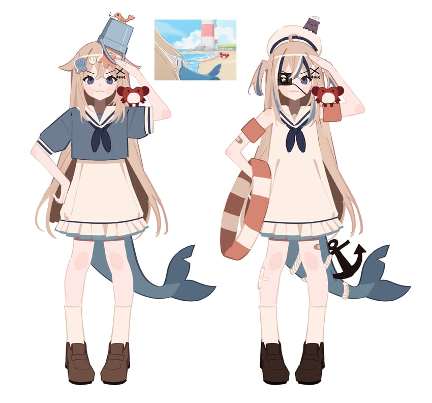 sameko saba and kaniki (indie virtual youtuber) drawn by keumasou