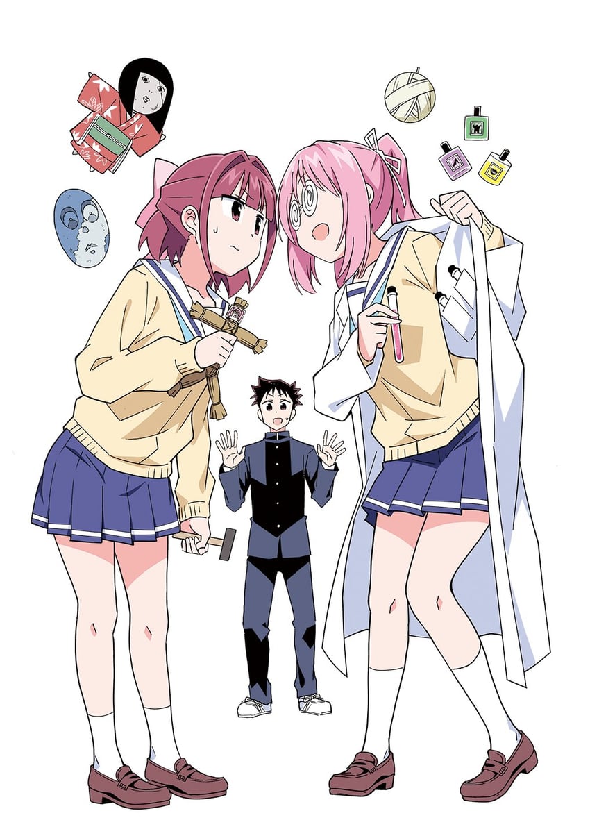 ninomiya suzu, hiratsuka nonoka, and goryou daisuke (atsumare! fushigi kenkyuubu) drawn by anbe_masahiro