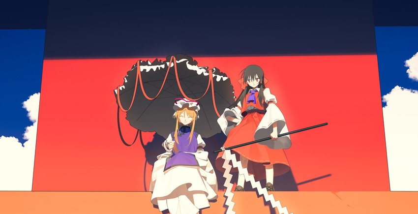 hakurei reimu and yakumo yukari (touhou) drawn by huang_gua