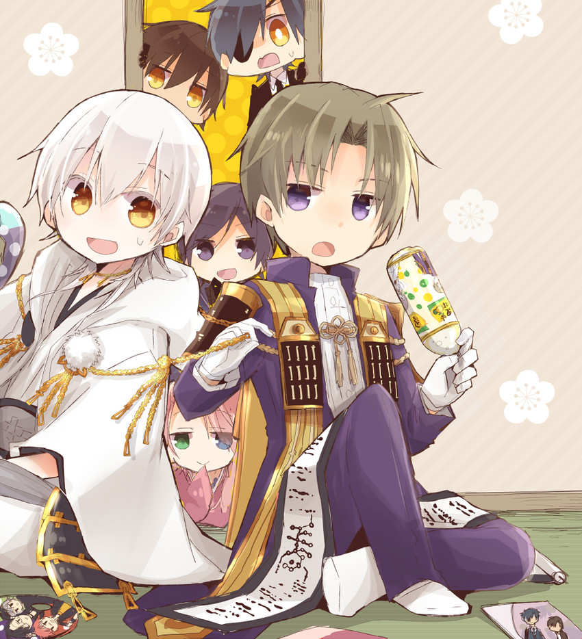 tsurumaru kuninaga, hotarumaru, yagen toushirou, shokudaikiri mitsutada, heshikiri hasebe, and 4 more (touken ranbu) drawn by shio_kuzumochi