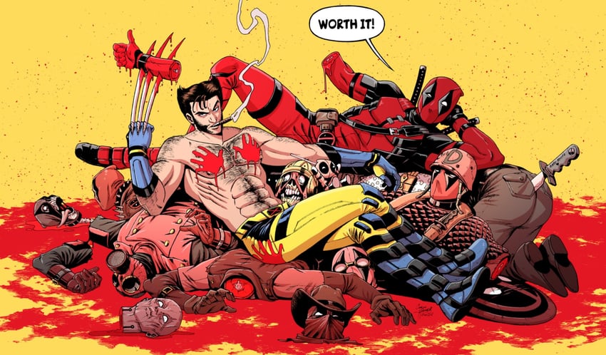 wolverine, deadpool, weapon xi, headpool, golden age deadpool, and 2 more (marvel and 4 more) drawn by corin_m_howell