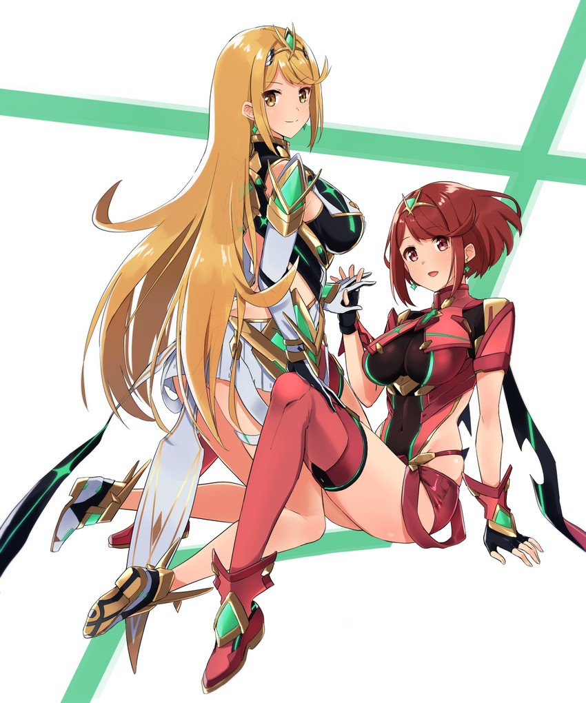 pyra and mythra (xenoblade chronicles and 1 more) drawn by mokki_(smtkmokki)