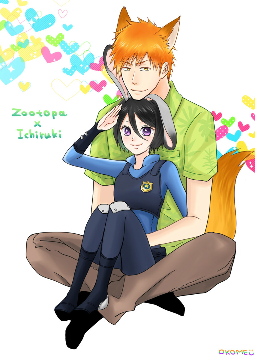 kuchiki rukia, kurosaki ichigo, judy hopps, and nick wilde (bleach and 1 more) drawn by okome_(haku_maimai)