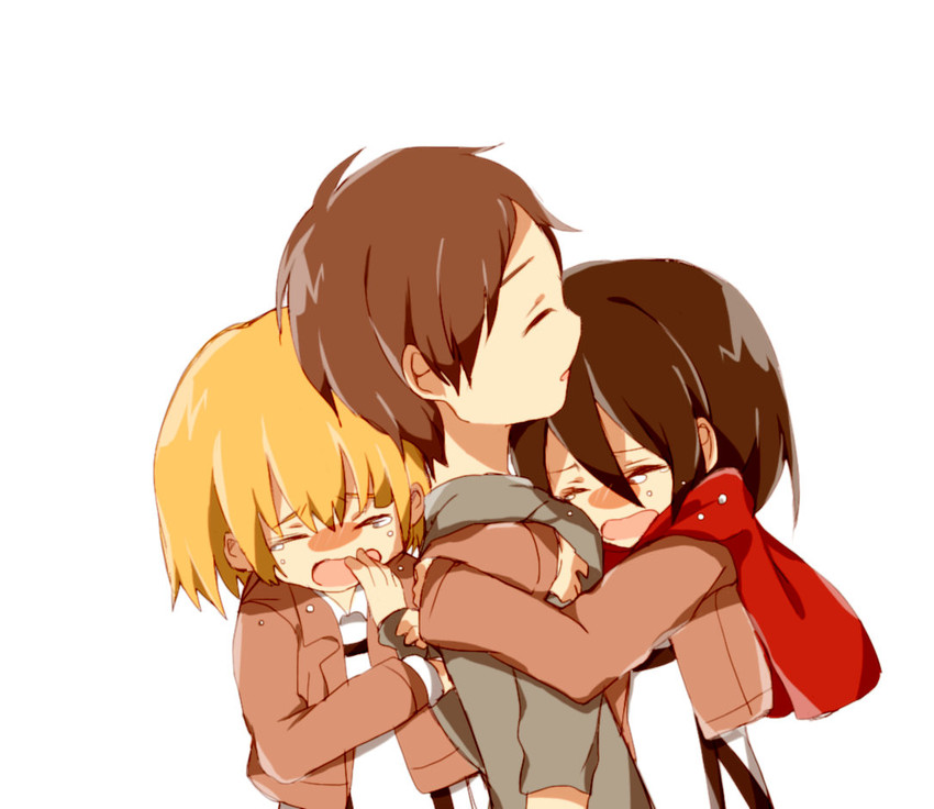mikasa ackerman, eren yeager, and armin arlert (shingeki no kyojin) drawn by hiiragi_fuyuki