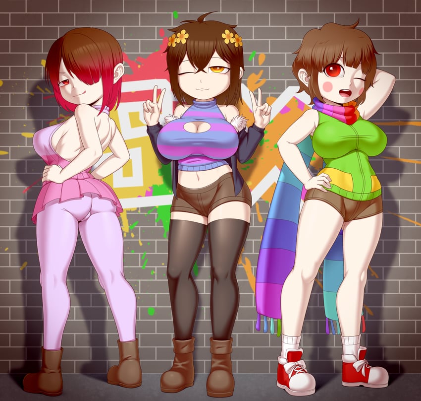 frisk, chara, and bete noire (undertale and 1 more) drawn by rainven