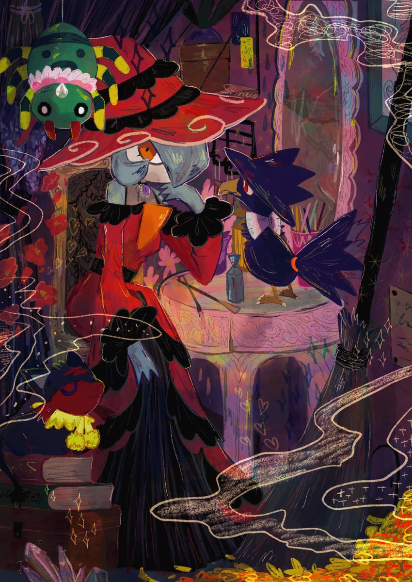 gardevoir, litten, oddish, murkrow, and spinarak (pokemon) drawn by styraco