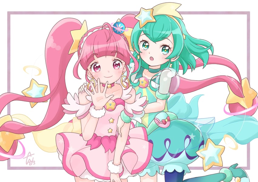 hagoromo lala, hoshina hikaru, cure milky, and cure star (precure and 1 more) drawn by anko_maccha