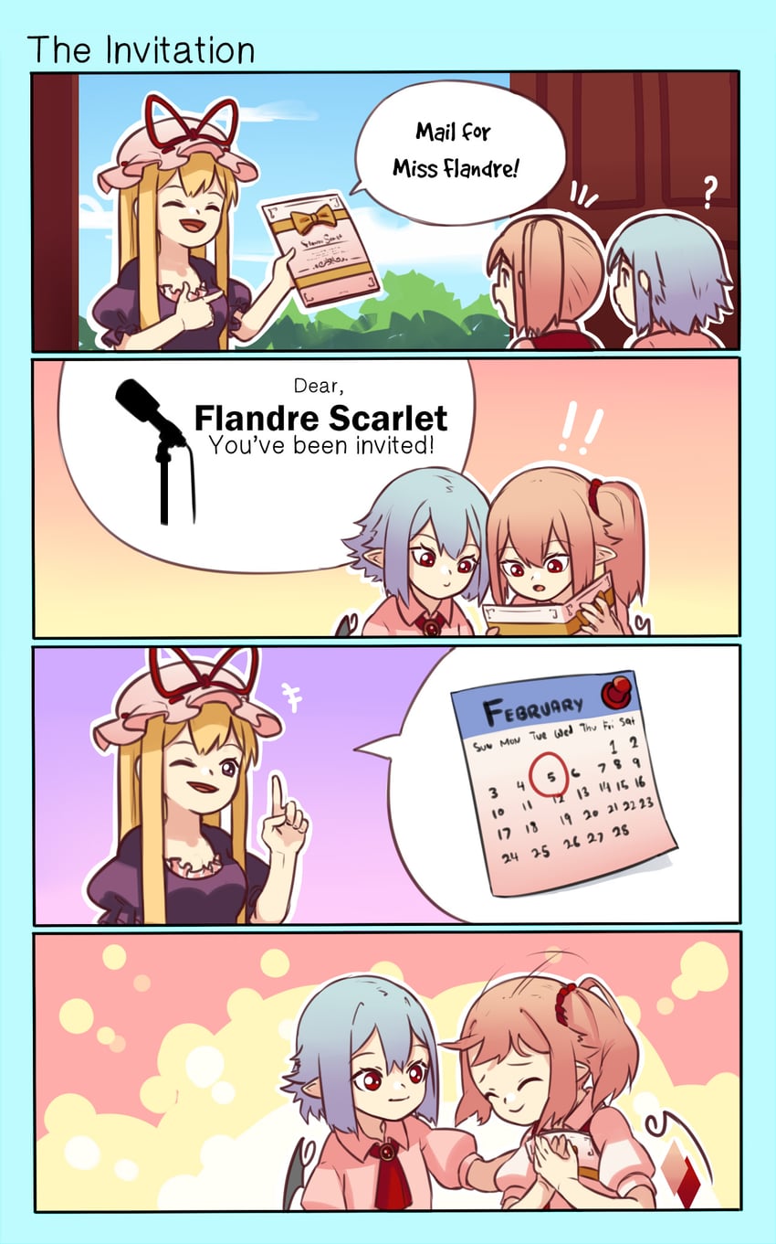 remilia scarlet, flandre scarlet, and yakumo yukari (touhou) drawn by yoruny