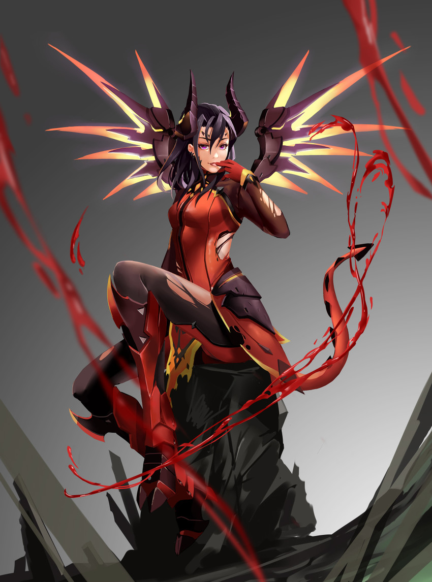 mercy and devil mercy (overwatch and 1 more) drawn by iceky