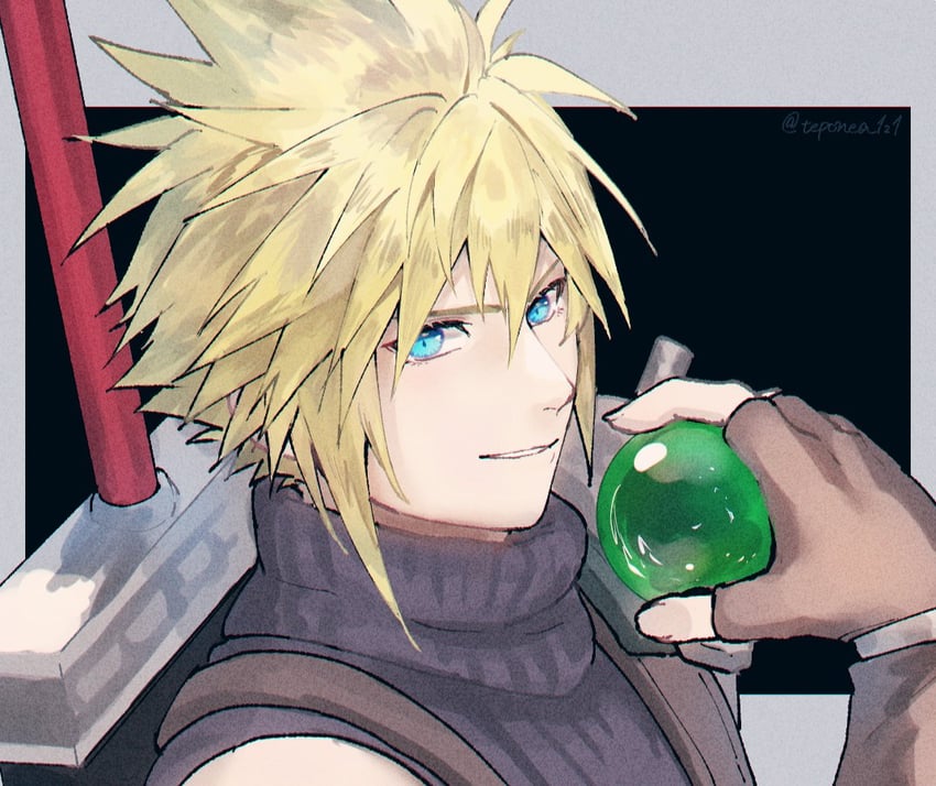 cloud strife (final fantasy and 2 more) drawn by rei_(teponea121)