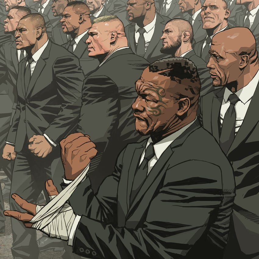 the rock, mike tyson, terry crews, brock lesnar, mark henry, and 3 more (real life and 2 more) drawn by seung_eun_kim