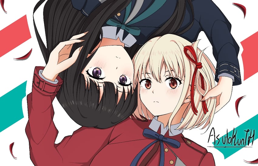 nishikigi chisato and inoue takina (lycoris recoil) drawn by asutokun_th