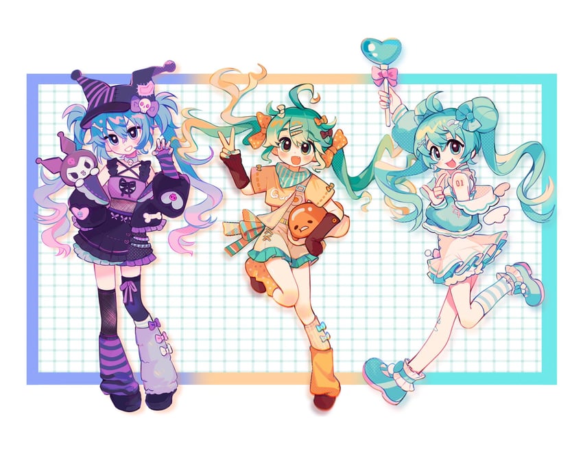 hatsune miku, kuromi, and gudetama (vocaloid and 2 more) drawn by suuroku