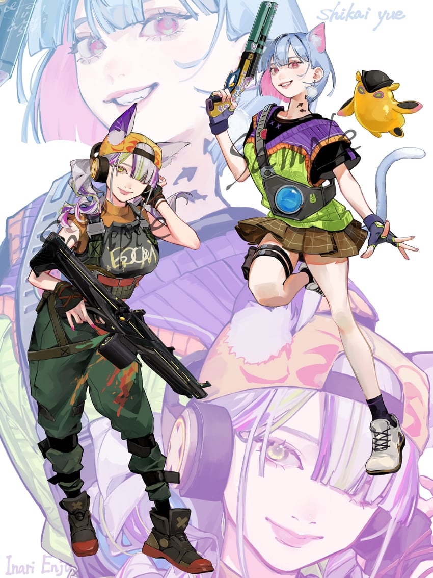 shikai yue, raze, gekko, wingman, and inari enju (indie virtual youtuber and 2 more) drawn by zoramaruta