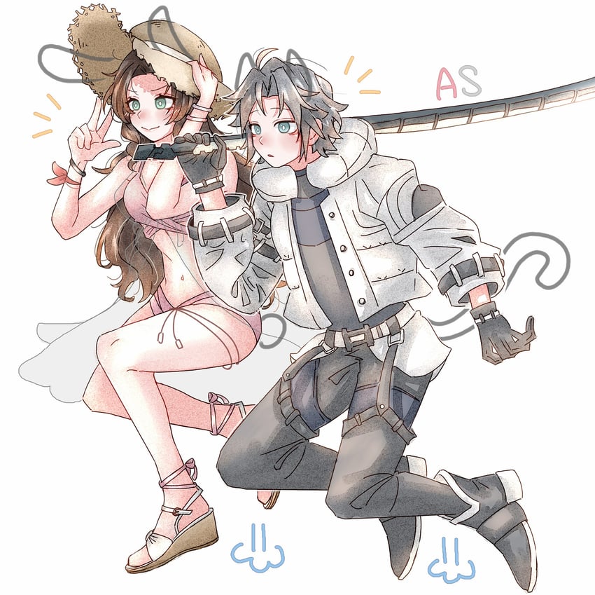 aerith gainsborough and sephiroth (final fantasy and 2 more) drawn by 7_(milu577610)