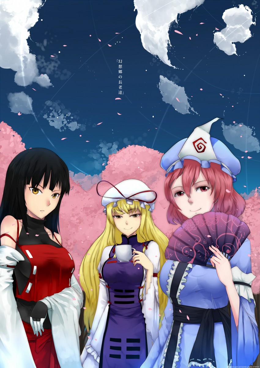 yakumo yukari, saigyouji yuyuko, and sendai hakurei no miko (original and 2 more) drawn by swordwaltz