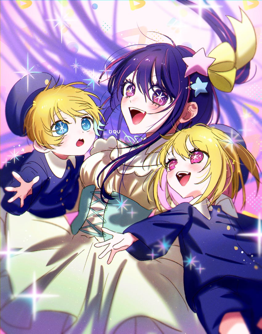 hoshino ai, hoshino ruby, and hoshino aquamarine (oshi no ko) drawn by ddu_45