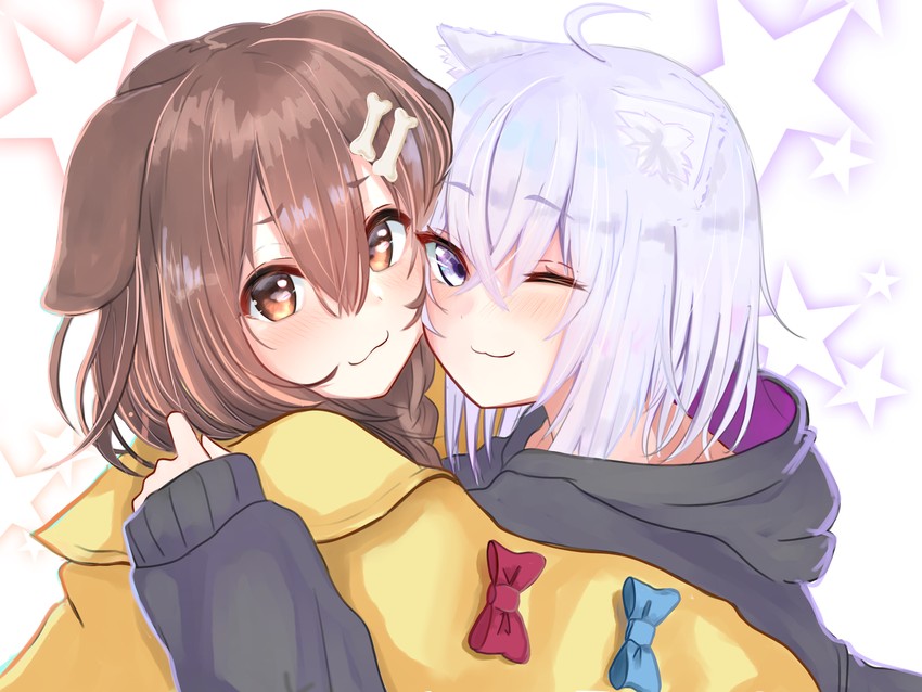 nekomata okayu and inugami korone (hololive) drawn by oreazu