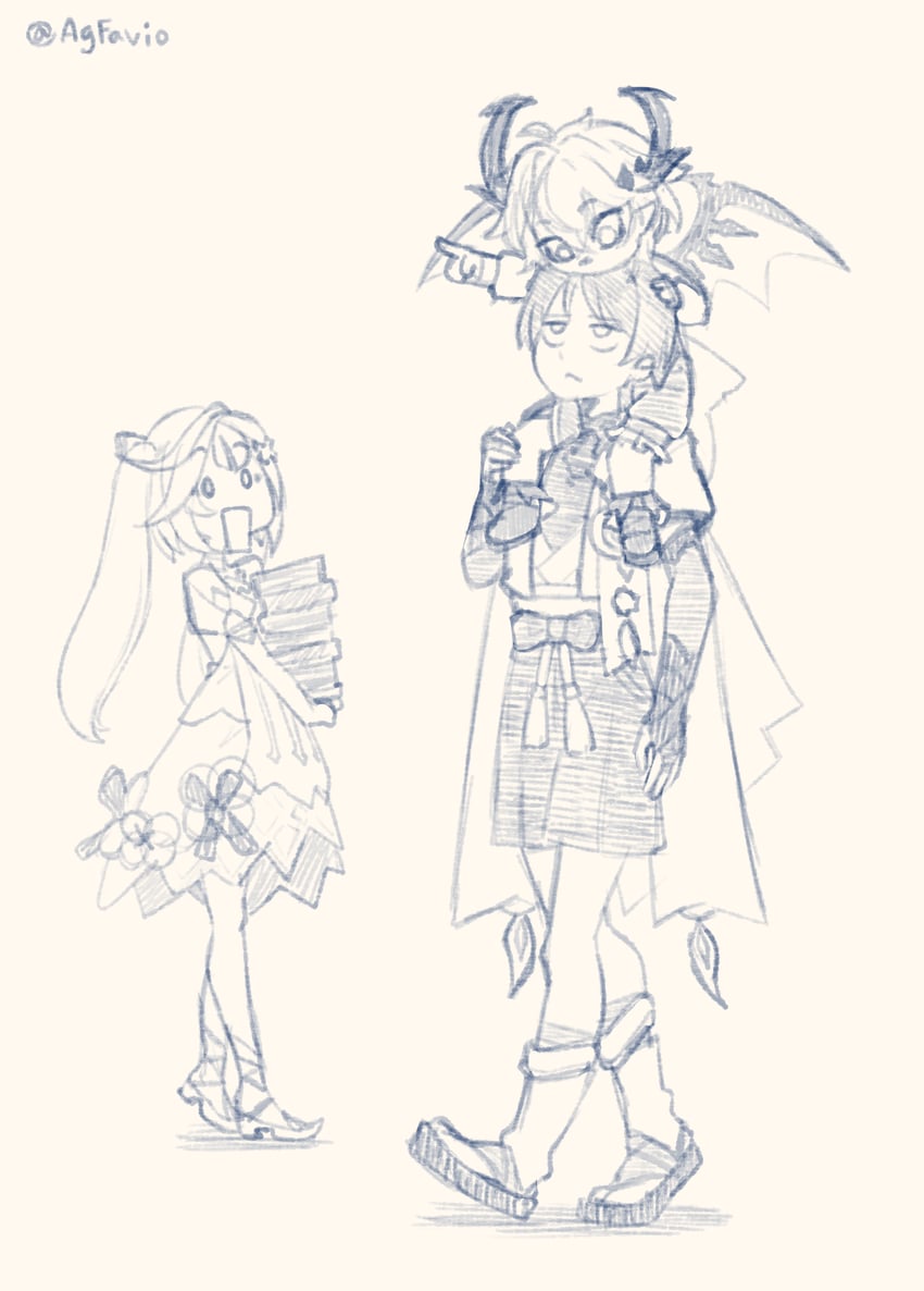 scaramouche, wanderer, faruzan, and mini durin (genshin impact) drawn by agfavio