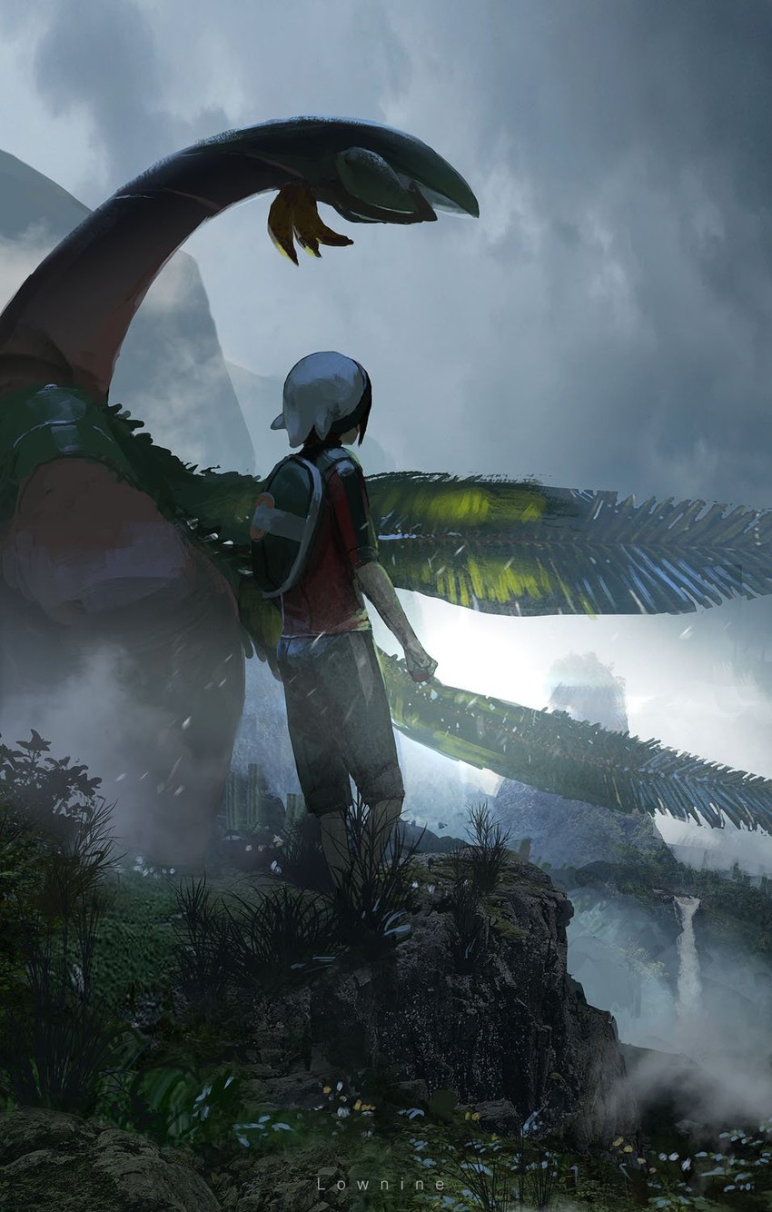 brendan and tropius (pokemon and 1 more) drawn by rounin_(amuza)