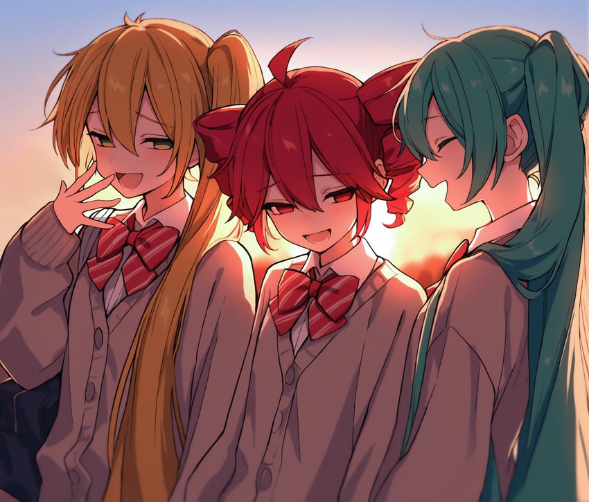 hatsune miku, kasane teto, and akita neru (vocaloid and 2 more) drawn by mochi_(user_ters7875)