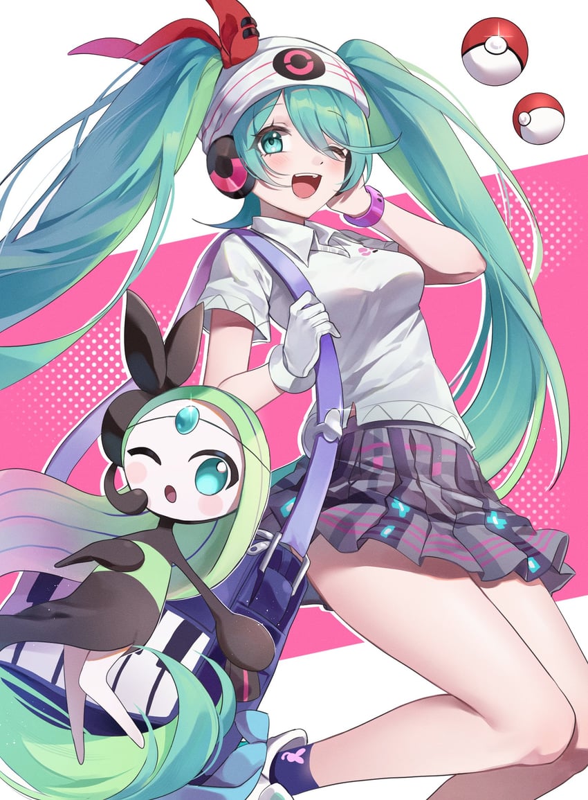 hatsune miku, meloetta, and psychic miku (pokemon and 2 more) drawn by mingo0011