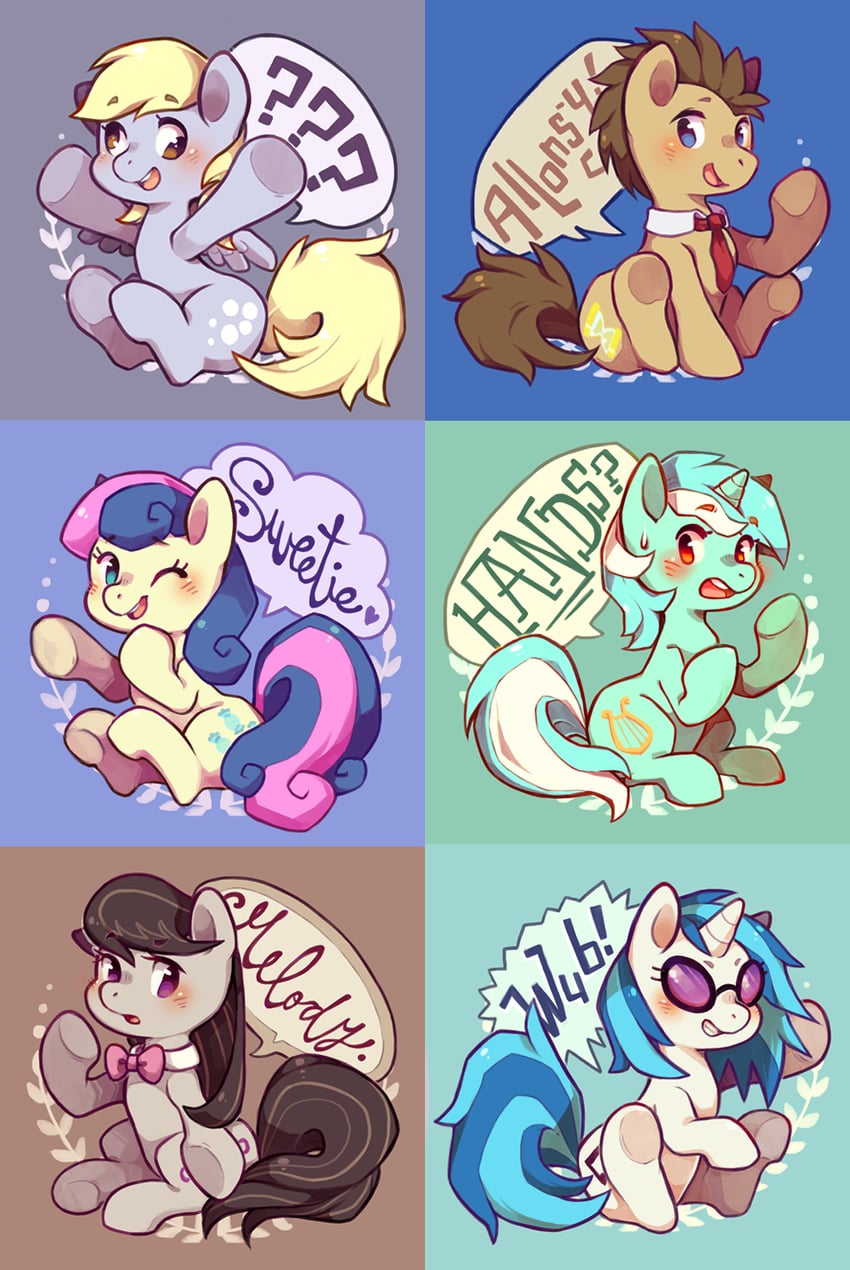 derpy hooves, octavia melody, lyra heartstrings, vinyl scratch, bonbon, and 1 more (my little pony and 1 more) drawn by mi-eau