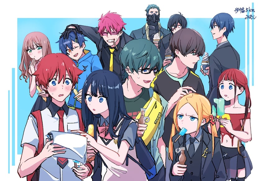 takarada rikka, minami yume, hibiki yuuta, asanaka yomogi, asukagawa chise, and 7 more (gridman universe) drawn by himagosan
