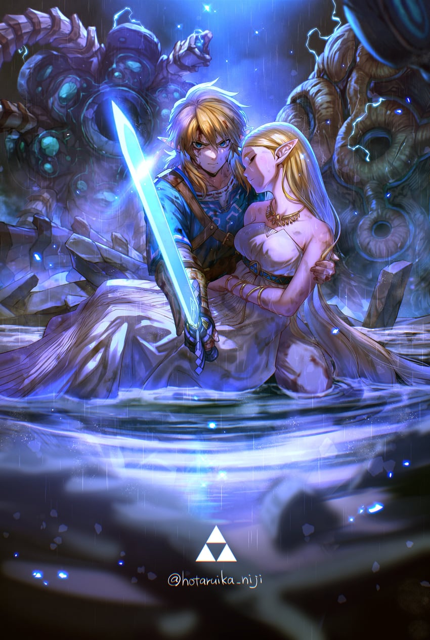 link, princess zelda, and guardian (the legend of zelda and 1 more) drawn by hotaruika_niji