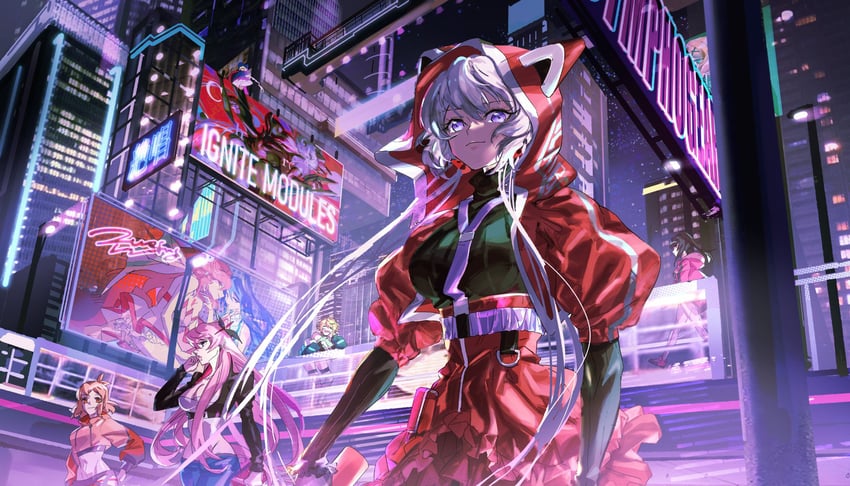 yukine chris, tachibana hibiki, akatsuki kirika, tsukuyomi shirabe, kazanari tsubasa, and 3 more (senki zesshou symphogear) drawn by thundergotch