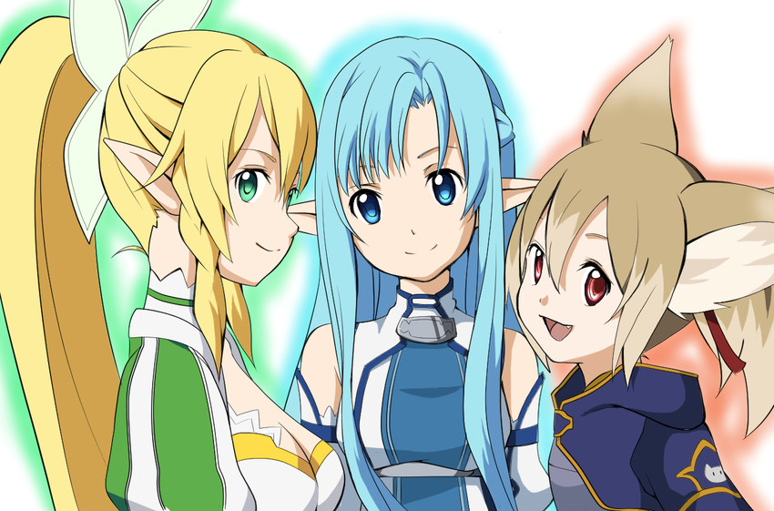 asuna, leafa, and silica (sword art online) drawn by kurihara_mao