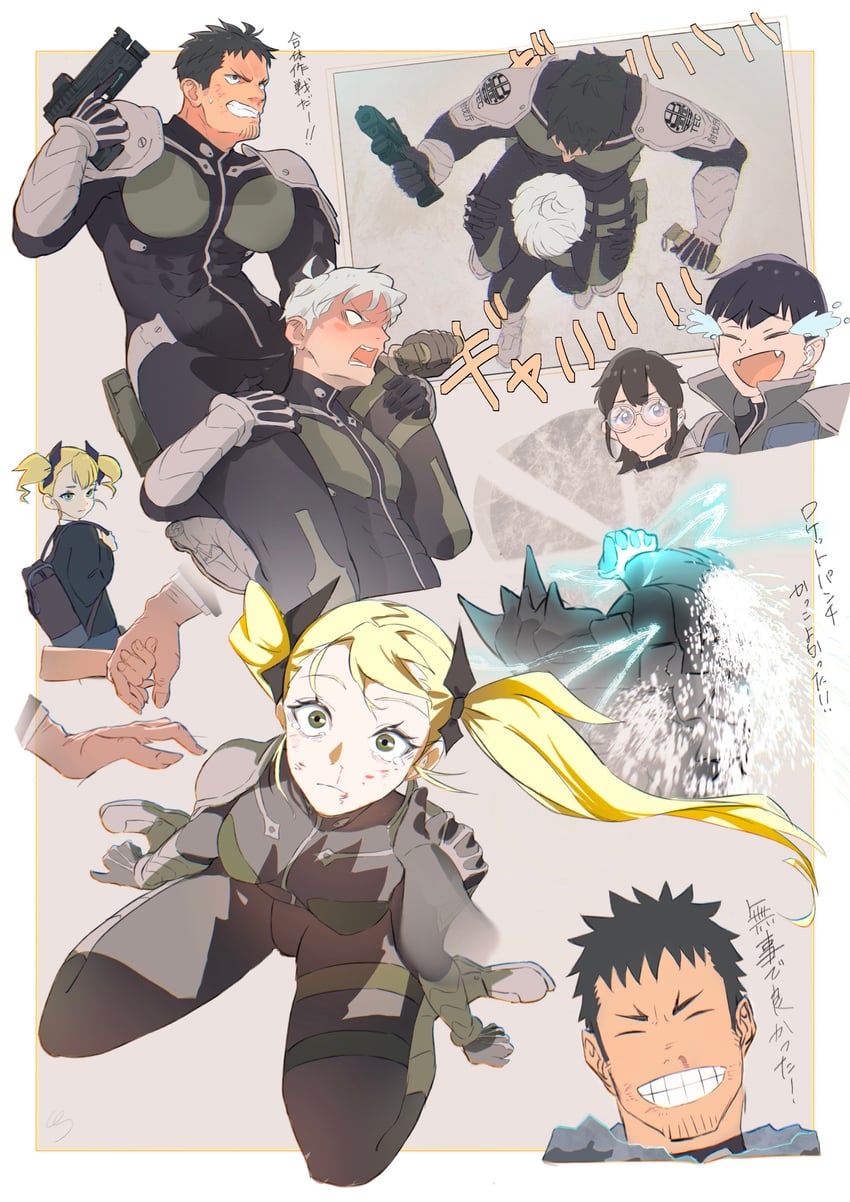 hoshina soshiro, hibino kafka, shinomiya kikoru, ichikawa reno, and okonogi konomi (kaijuu no. 8) drawn by tori-desu