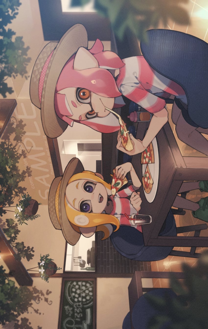 inkling player character, inkling girl, octoling player character, and octoling girl (splatoon) drawn by prat_rat