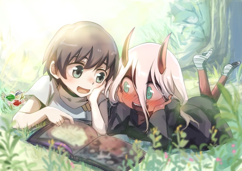 zero two and hiro (darling in the franxx) drawn by herozu_(xxhrd)