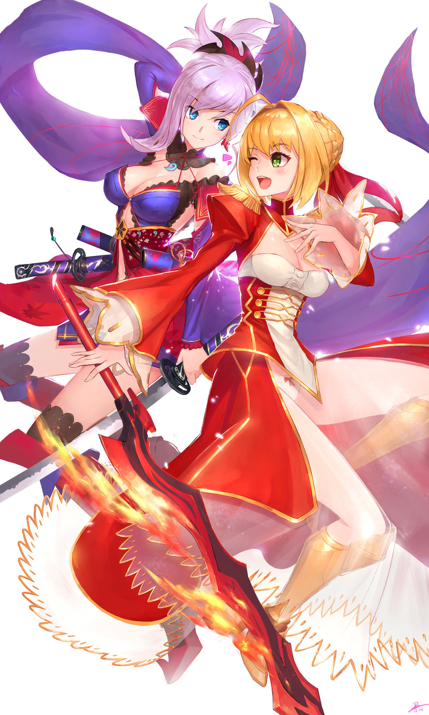 nero claudius and miyamoto musashi (fate and 2 more) drawn by duan_henglong