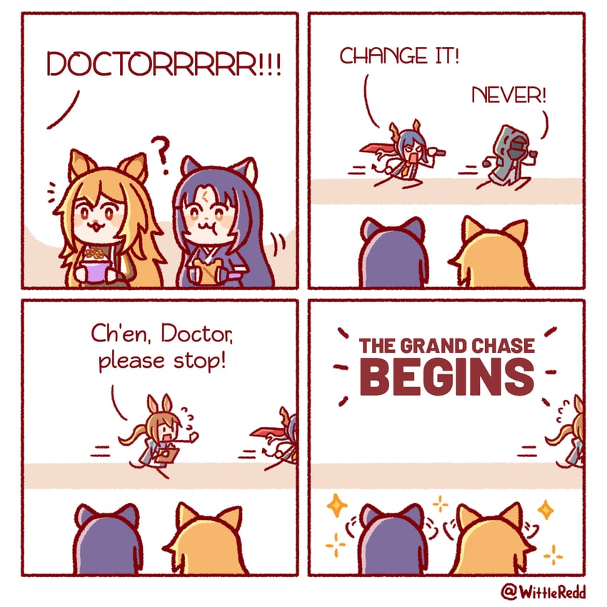doctor, amiya, ch'en, ceobe, and saga (arknights) drawn by wittle_red