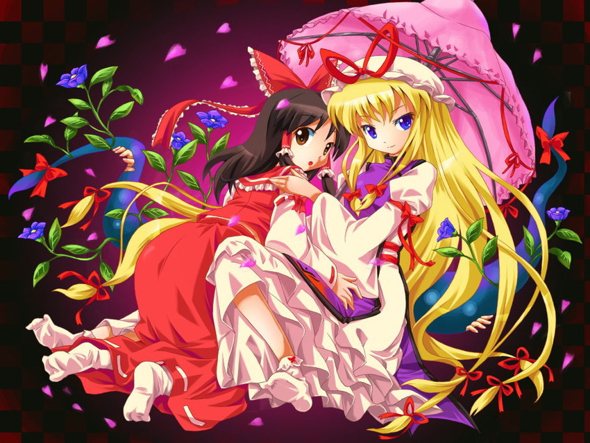 hakurei reimu and yakumo yukari (touhou) drawn by michii_yuuki