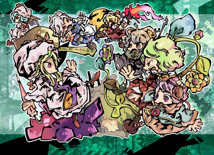 remilia scarlet, flandre scarlet, izayoi sakuya, yakumo yukari, komeiji satori, and 2 more (touhou) drawn by glisten