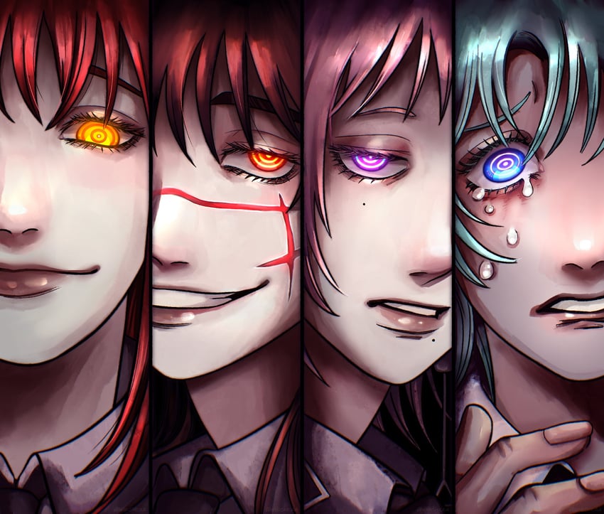 makima, yoru, fami, and famine devil (chainsaw man) drawn by wischkaa