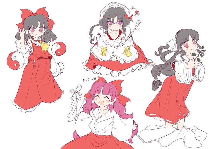 hakurei reimu, girl who trained on mt. haku, and moonlight's anti-soul (touhou and 1 more) drawn by yatyou