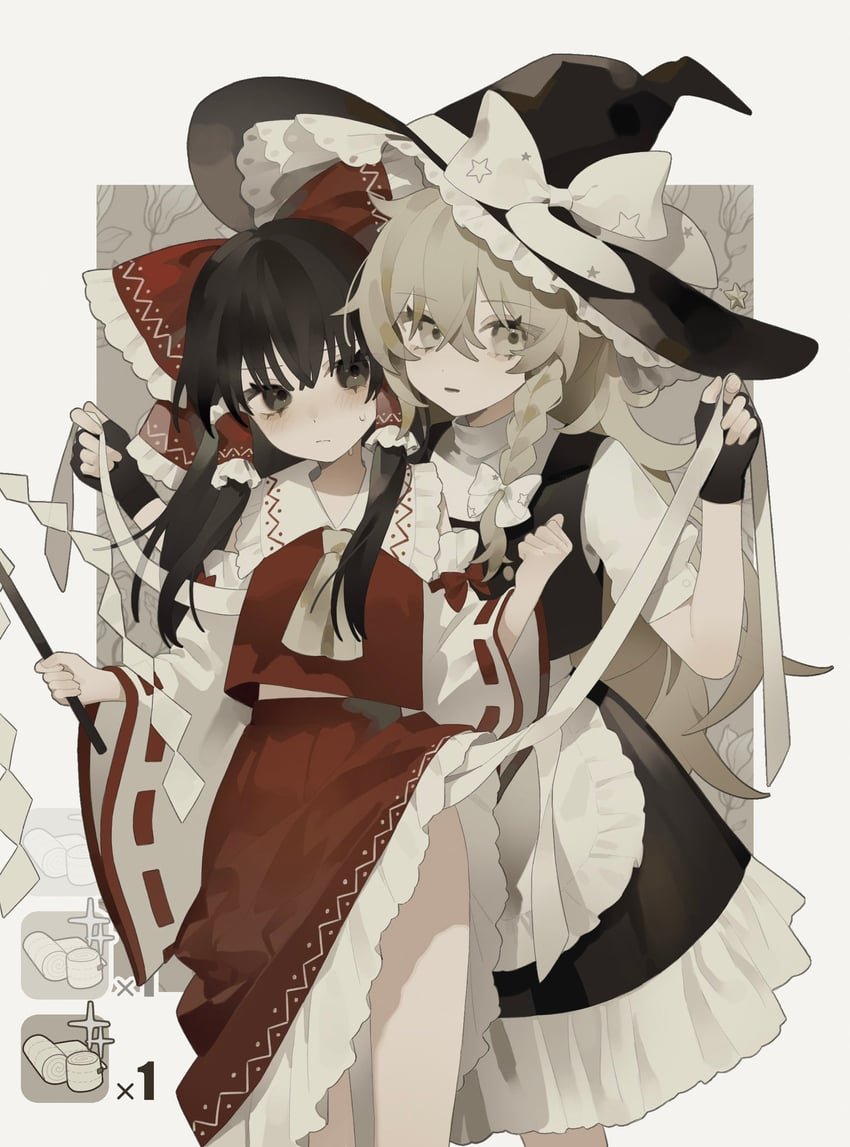 hakurei reimu and kirisame marisa (touhou) drawn by rcs_4