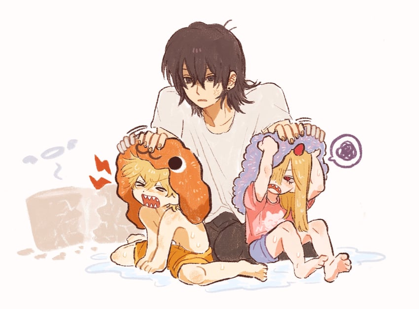 power, denji, hayakawa aki, and pochita (chainsaw man) drawn by breathinrelax