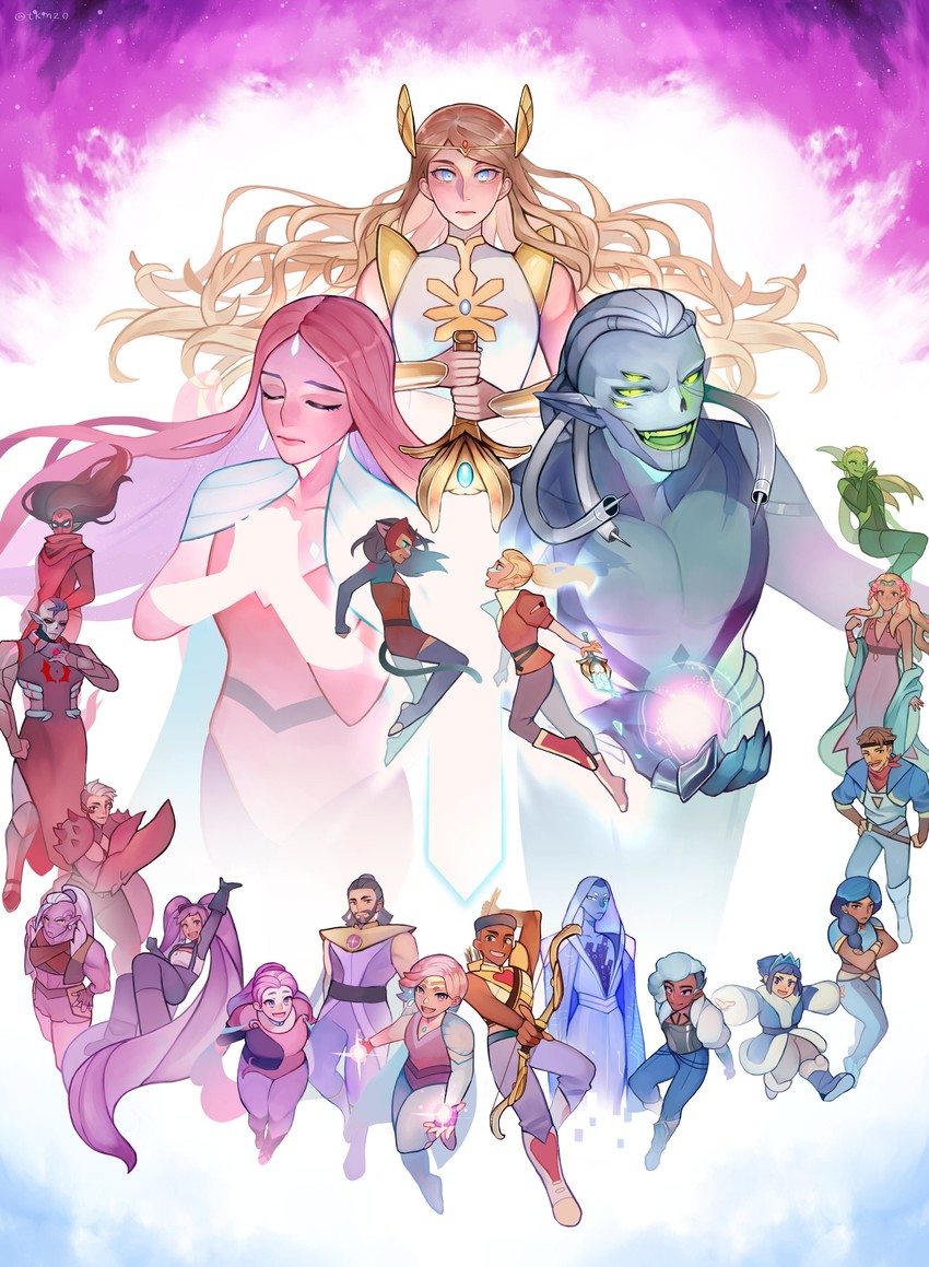 catra, adora, entrapta, glimmer, scorpia, and 15 more (she-ra and the princesses of power and 1 more) drawn by takamizo