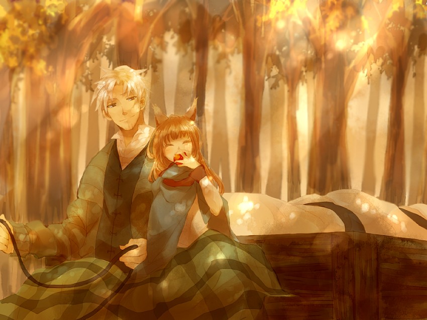 holo and craft lawrence (spice and wolf) drawn by noena