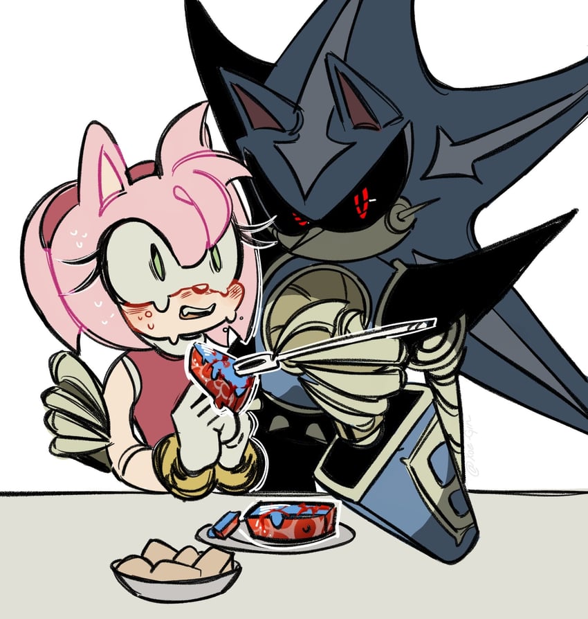sonic the hedgehog, amy rose, metal sonic, and neo metal sonic (sonic and 1 more) drawn by xue_gin