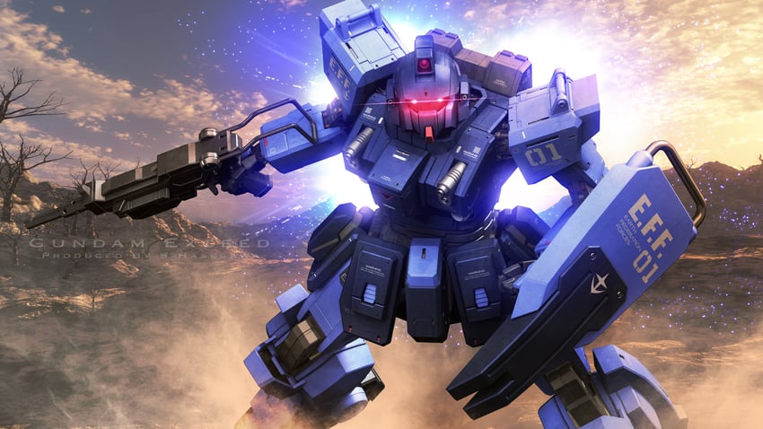 blue destiny 01 (gundam and 1 more) drawn by s.hasegawa